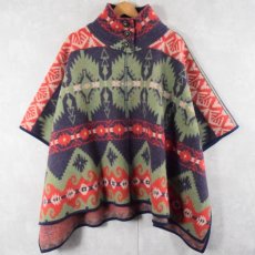 画像1: LAUREN RALPH LAUREN ネイティブ柄 ウールポンチョ L/XL (1)