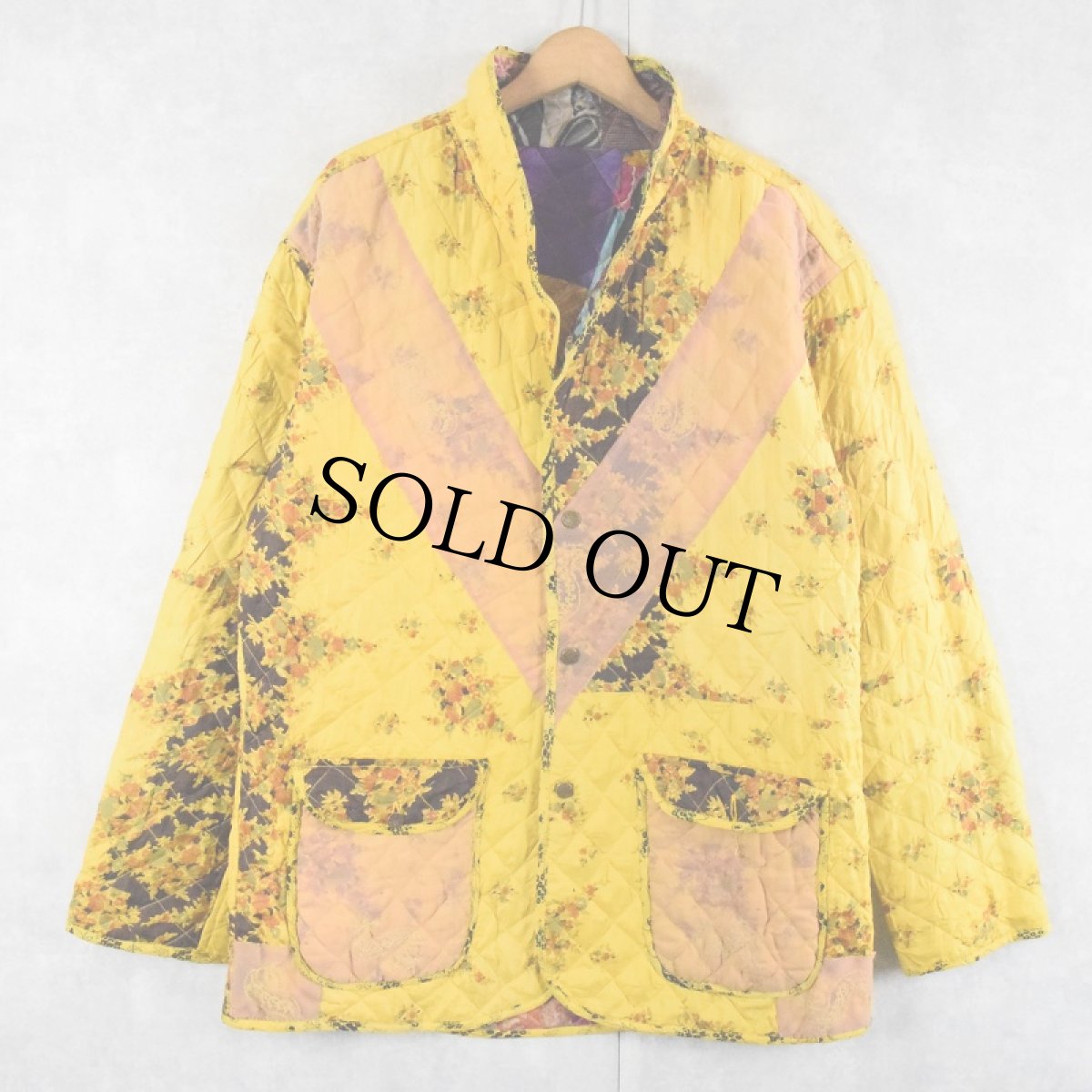 画像2: c:eed INDIA製 パッチワーク シルク リバーシブルキルティングジャケット M (2)