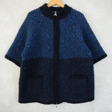 画像1: 90's〜 aran crafts IRELAND製 カラーネップ混 ジップアップ ウールニットジャケット XXL (1)