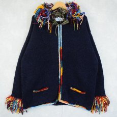 画像1: the Sweater Venture ECUADOR製 ウール×アルパカ フリンジエクアドルニットジャケット NAVY (1)