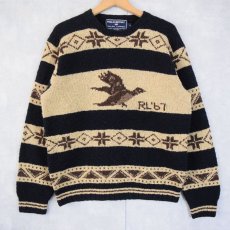 画像1: 90's POLO SPORT Ralph Lauren カモ×ノルディック柄 ウールニットセーター M (1)