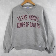 画像1: 90's〜 USA製 "TEXAS AGGIES CORPS OF CADETS" ワイド ショートレングス プリントスウェット M (1)