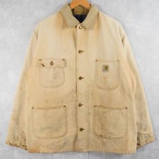 画像1: 70's Carhartt プリントタグ ブランケットライナー ダック ミシガンチェアコート SIZE44L (1)