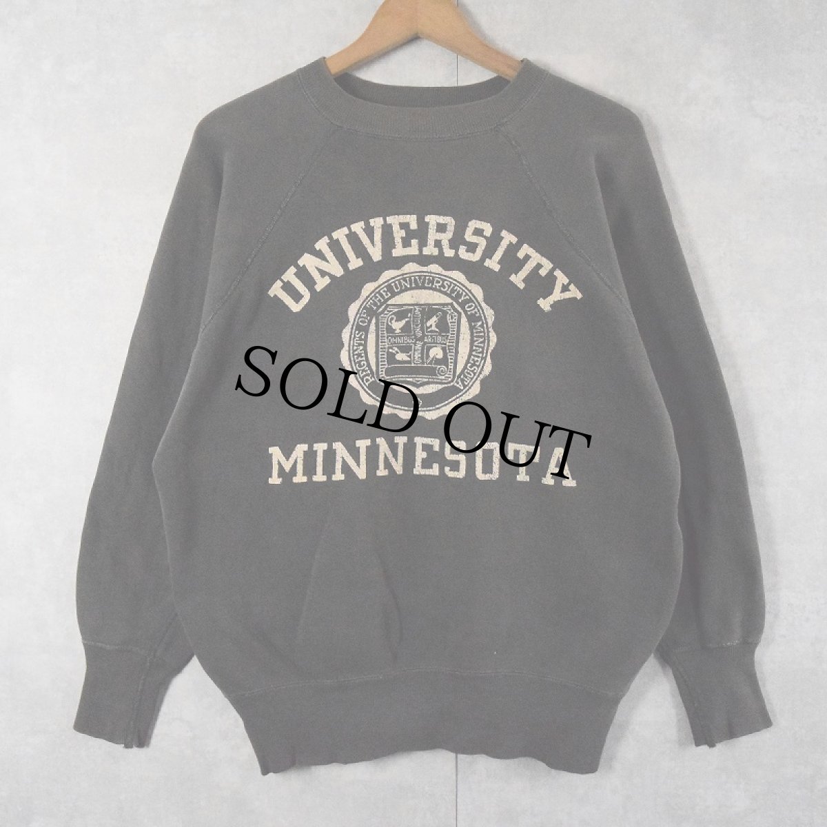 画像1: 50〜60's "UNIVERSITY MINNESOTA" フロッキープリントラグランスウェット BLACK (1)