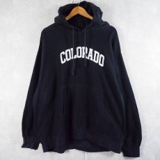 画像1: 90's MV SPORT REVERSE WEAVE TYPE "COLORADO" プリントスウェットフーディー NAVY XXL (1)