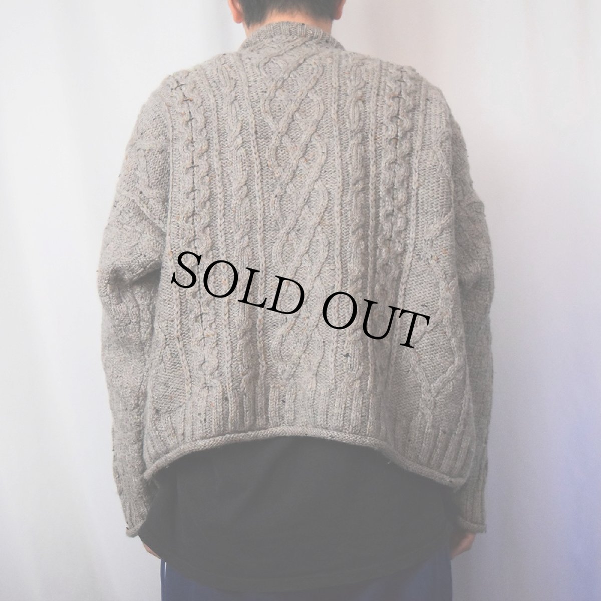 画像3: From the bills of donegal IRELAND製 カラーネップ混 ロールネック アランニットセーター M (3)