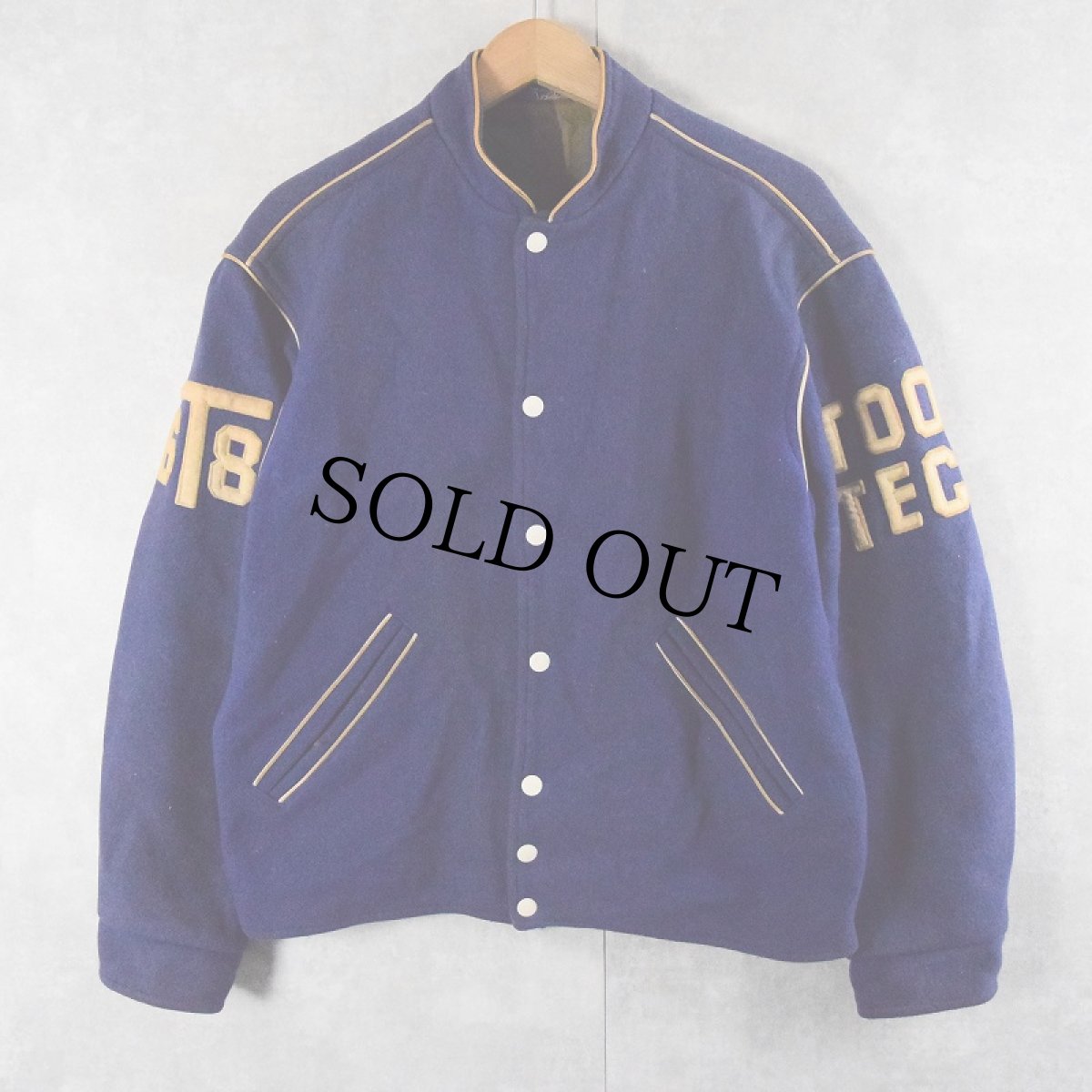 画像2: 60's "GEORGE BROWN COLLEGE" フェルトパッチ スタンドカラー ウールメルトンスタジャン (2)