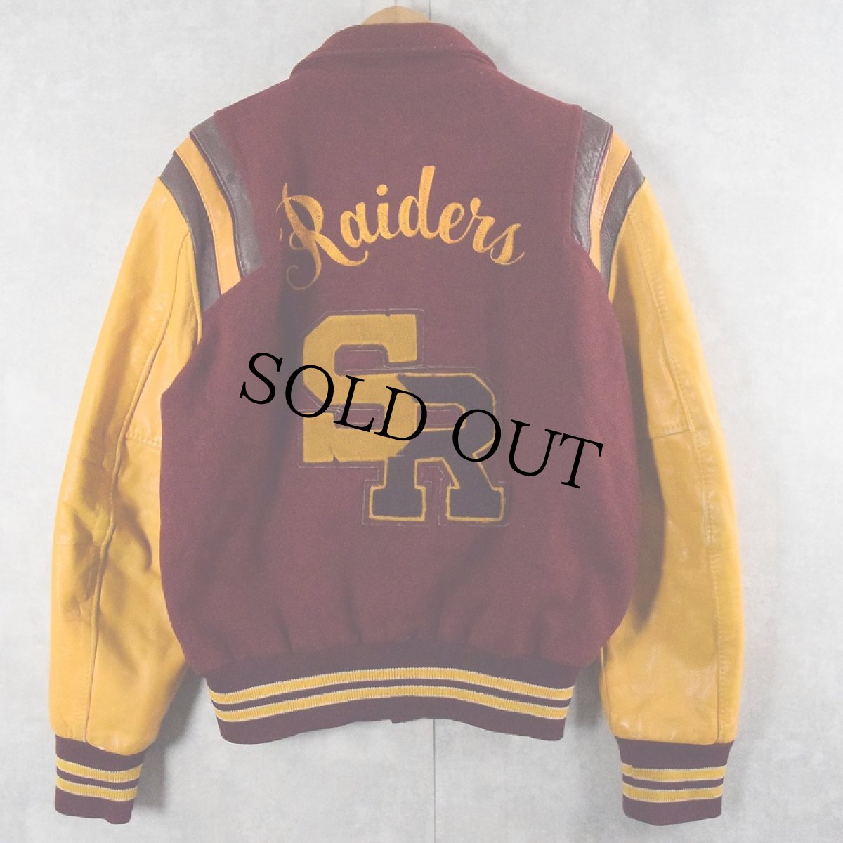 画像2: 70〜80's Holloway "Raiders" チェーン刺繍 ウール×レザースタジャン 40 (2)