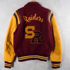 画像2: 70〜80's Holloway "Raiders" チェーン刺繍 ウール×レザースタジャン 40 (2)