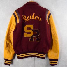 画像2: 70〜80's Holloway "Raiders" チェーン刺繍 ウール×レザースタジャン 40 (2)