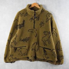 画像1: 90's Woolrich USA製 アニマル柄 ボアフリース ハーフジップジャケット XL (1)