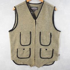 画像1: Woolrich ヘリンボーン織り ウールベスト M (1)