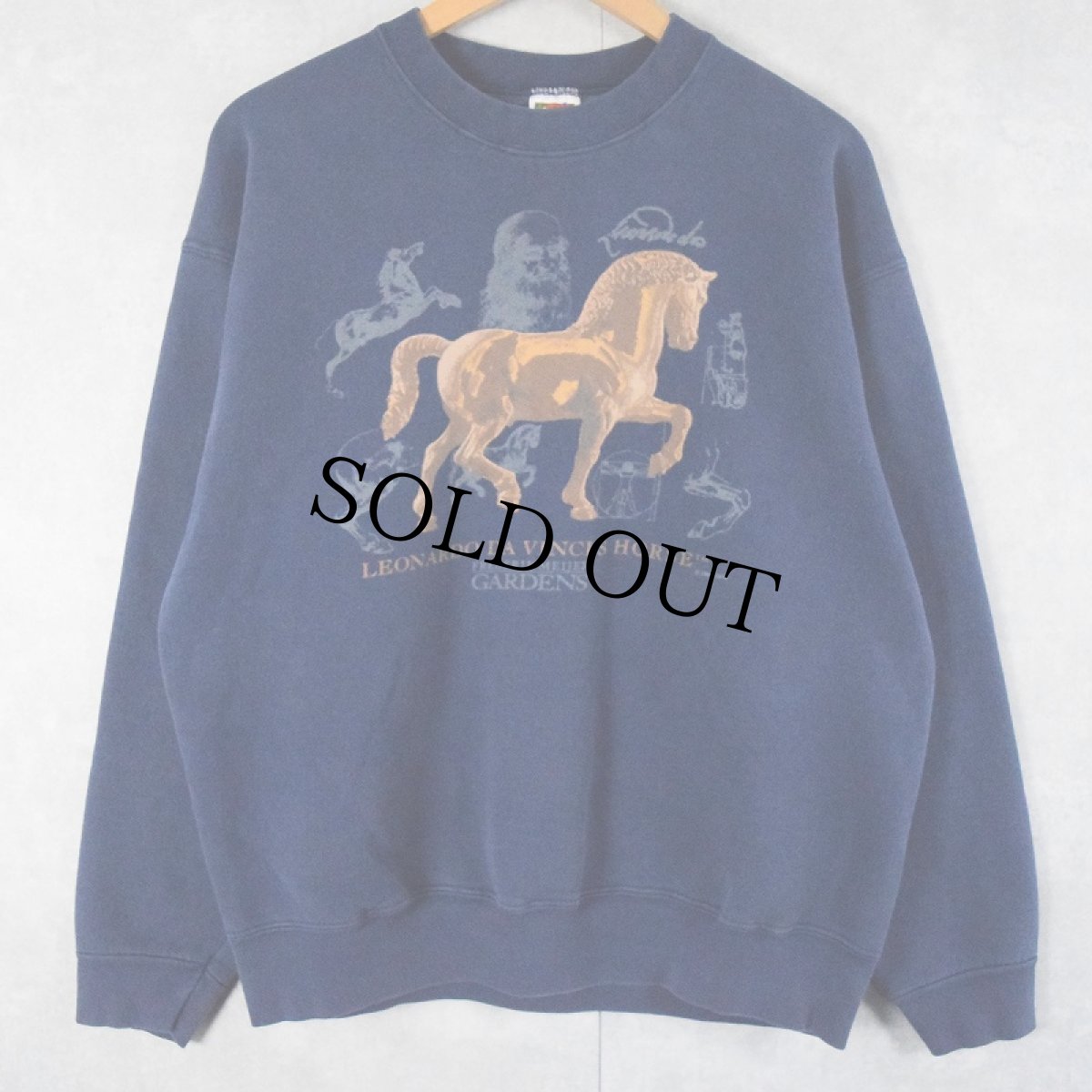 画像1: 90's LEONARDE DA VINCI'S HORSE アートプリントスウェット NAVY XL (1)