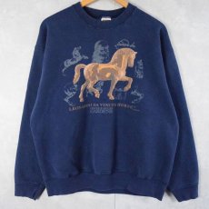 画像1: 90's LEONARDE DA VINCI'S HORSE アートプリントスウェット NAVY XL (1)