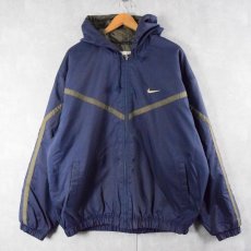 画像1: 90's NIKE ロゴ刺繍 ナイロン中綿ジャケット NAVY XL (1)