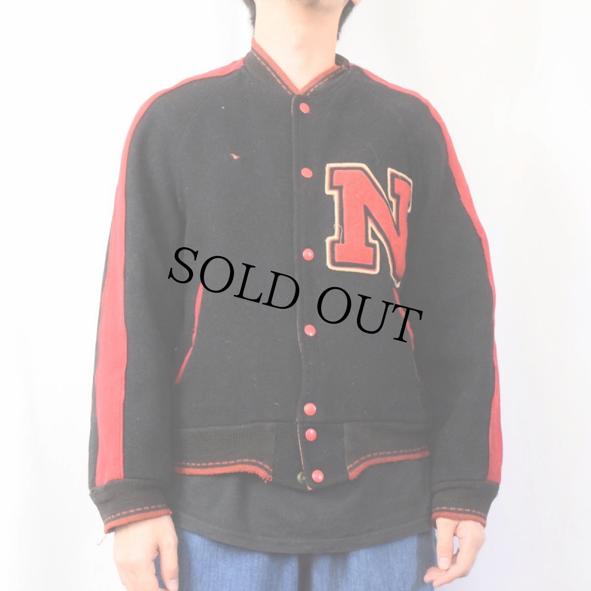 画像2: 50's パッチ付き ウール×サテン リバーシブルスタジャン (2)