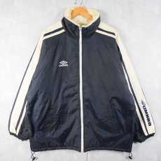 画像1: 90's UMBRO ロゴ刺繍 リバーシブル ナイロン中綿ジャケット NAVY M (1)