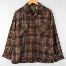 画像1: 70's PENDLETON USA製 チェック柄 オープンカラーウールシャツ L (1)
