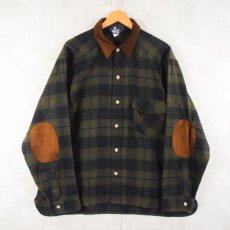 画像1: 80's Woolrich USA製 チェック柄 エルボーパッチ付き ウール×ナイロンシャツ XL (1)