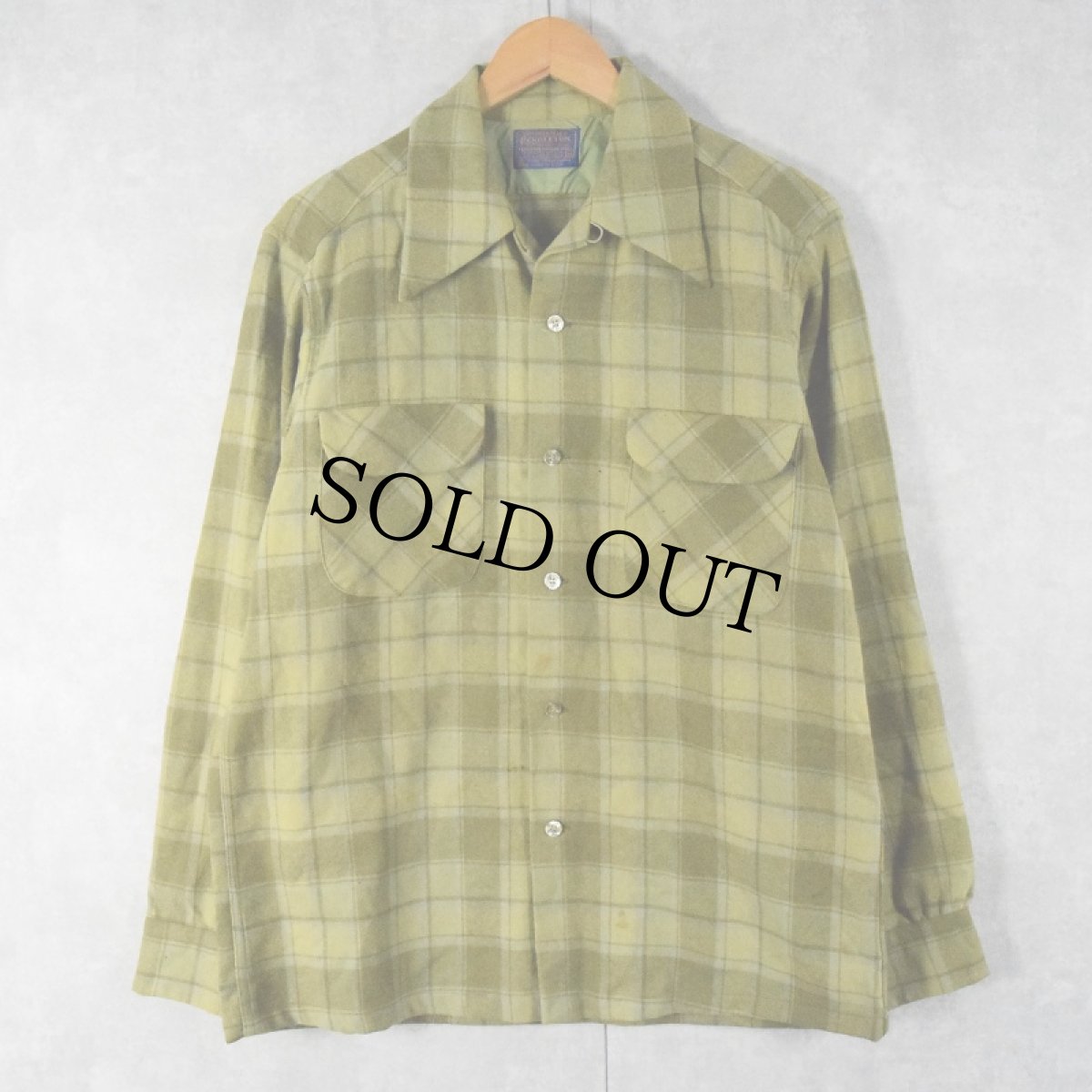 画像1: 70's PENDLETON USA製 チェック柄 オープンカラーウールシャツ M (1)