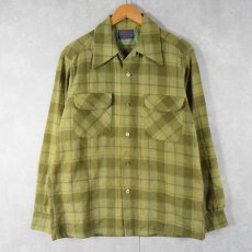 画像1: 70's PENDLETON USA製 チェック柄 オープンカラーウールシャツ M (1)