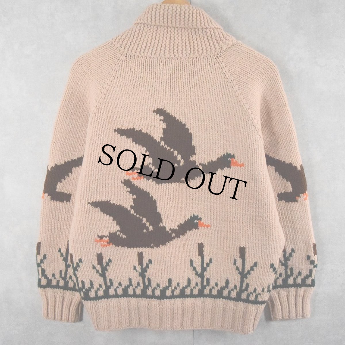 画像2: 60's 鳥柄 ショールカラーカウチンニットジャケット (2)