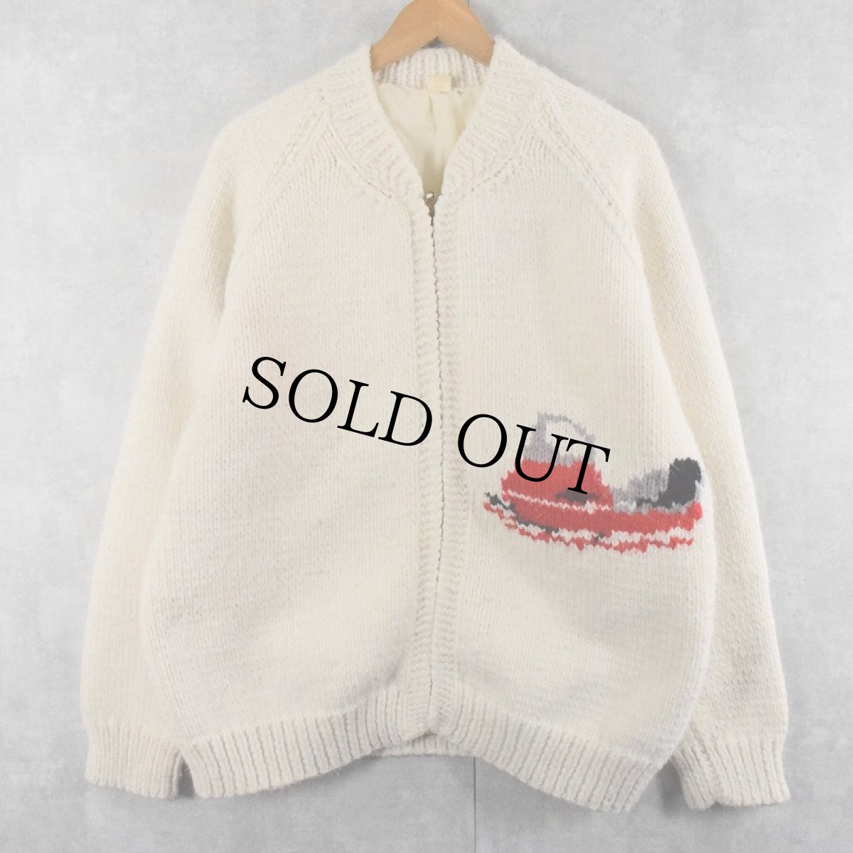 画像2: 【SALE】 60〜70's スノーモービル柄 カウチンニットジャケット (2)