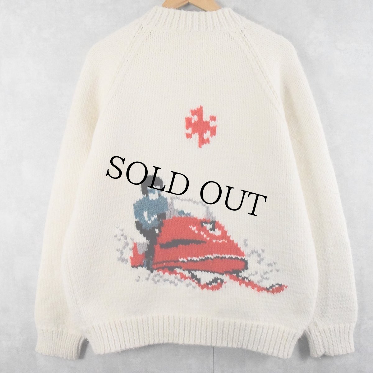 画像1: 【SALE】 60〜70's スノーモービル柄 カウチンニットジャケット (1)