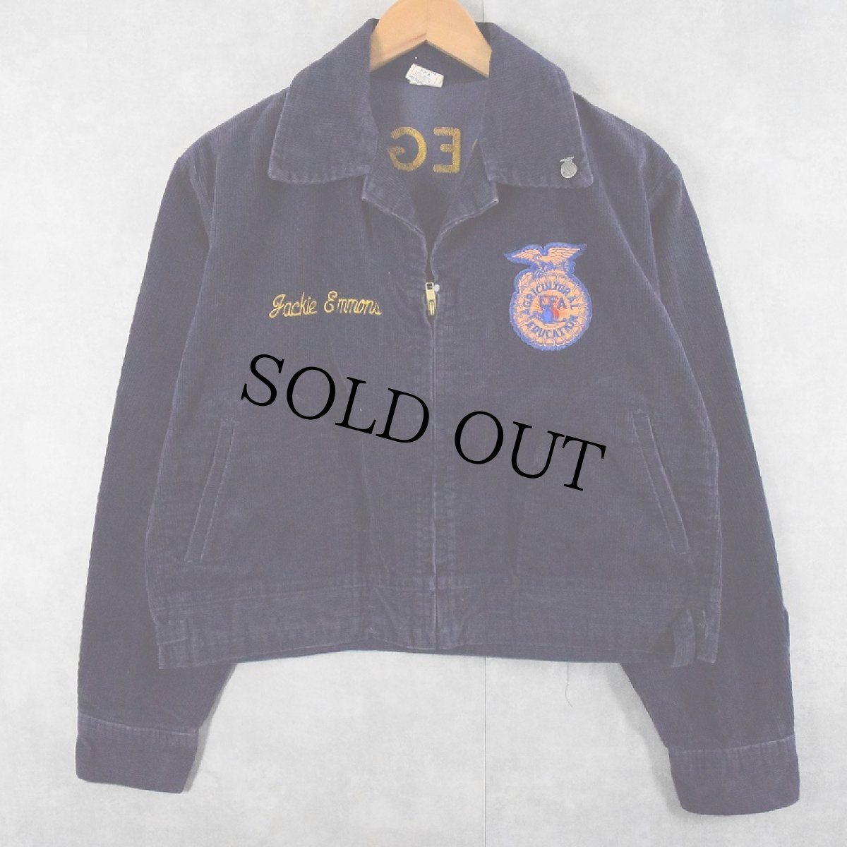 画像2: 80's NATIONAL FFA チェーン刺繍 ワッペン付き コーデュロイファーマーズジャケット NAVY SIZE40 (2)