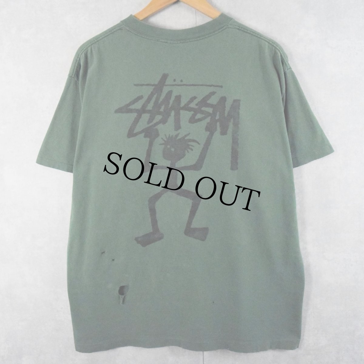 画像1: 80's ブート STUSSY USA製 シャドーマンプリントTシャツ XL (1)