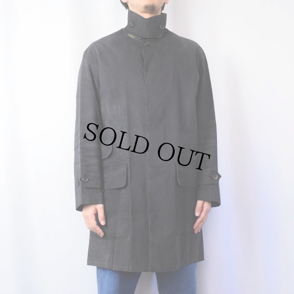 画像2: 90's POLO Ralph Lauren SCOTLAND製 ゴム引きステンカラーコート BLACK S (2)