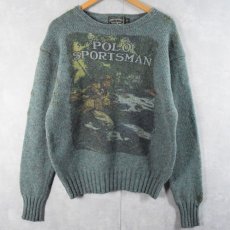 画像1: 80〜90's POLO COUNTRY Ralph Lauren "POLO SPORTSMAN" プリント ウールニットセーター M (1)