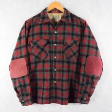 画像1: 50's PENDLETON オンブレーチェック柄 エルボーパッチ付き オープンカラーウールシャツ L (1)