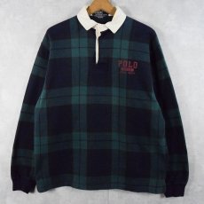 画像1: 90's POLO Ralph Lauren USA製 ブラックウォッチチェック柄 ラガーシャツ M (1)