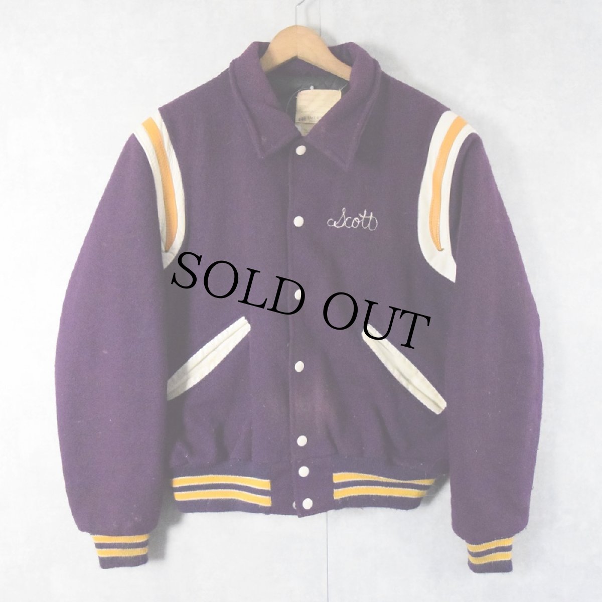 画像2: 70's DeLong USA製 "Marinette Marines" チェーン刺繍 メルトンウールスタジャン size44 (2)