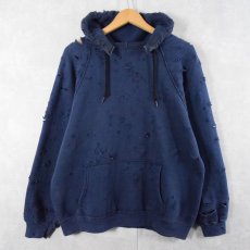 画像1: Feeet×UNP "Damaged" ラグランスウェットフーディ NAVY (1)