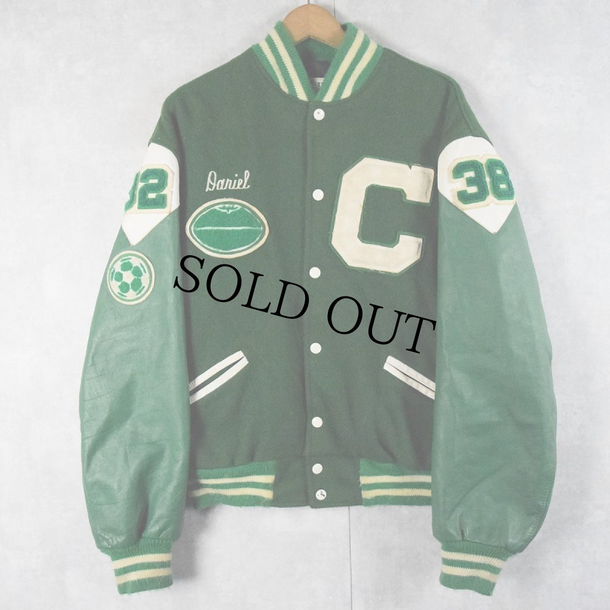 画像2: 80's TROPHY JACKETS USA製 パッチ付き メルトンウール×レザー スタジャン (2)