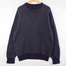 画像1: ALPS バーズアイ柄 ウールニットセーター NAVY (1)