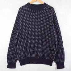 画像1: ALPS バーズアイ柄 ウールニットセーター NAVY (1)