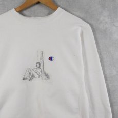 画像1: 90's〜 Champion REVERSE WEAVE イラストプリントスウェット WHITE M (1)