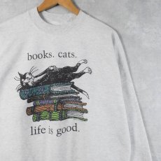 画像1: Edward Gorey "books.cats." 本×ねこプリントスウェット (1)