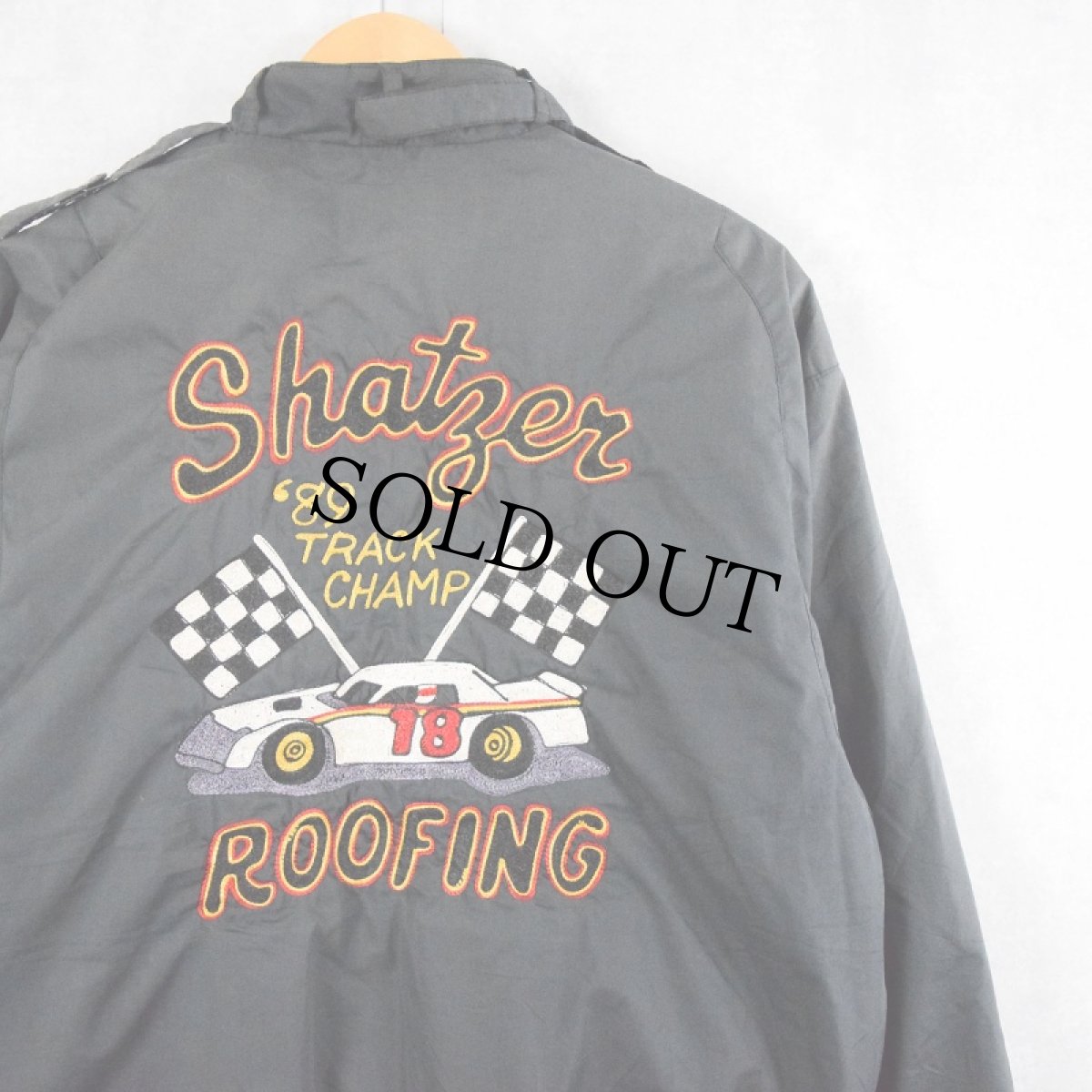 画像1: 80's Wear Guard "Shatzer ROOFING" チェーンステッチ 中綿入り ジップジャケット BLACK L (1)