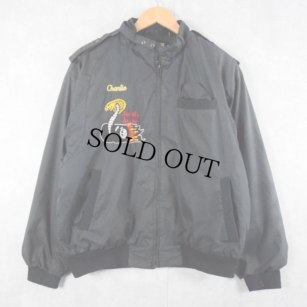 画像2: 80's Wear Guard "Shatzer ROOFING" チェーンステッチ 中綿入り ジップジャケット BLACK L (2)