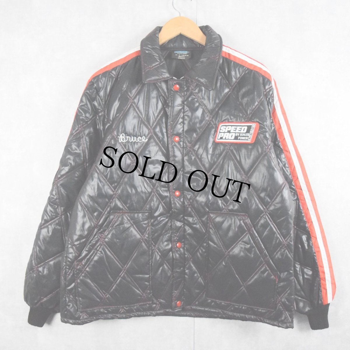 画像1: 【SALE】 70's TOPPMASTER USA製 チェーン刺繍 パッチ付き 中綿入りナイロンレーシングジャケット XL (1)