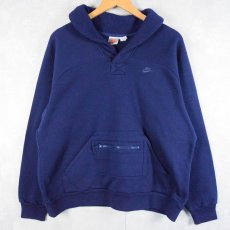 画像1: 90's NIKE 銀タグ ロゴ刺繍 フリースプルオーバー NAVY (1)