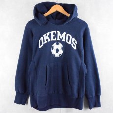 画像1: 80's Champion REVERSE WEAVE USA製 トリコタグ "OKEMOS" プリントスウェットフーディ NAVY M (1)