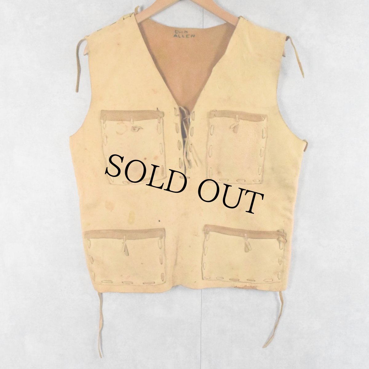 画像4: VINTAGE ハンドメイド レースアップレザーベスト (4)