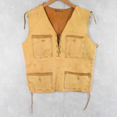 画像4: VINTAGE ハンドメイド レースアップレザーベスト (4)