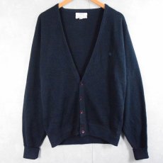 画像1: 80's Christian Dior USA製 ロゴ刺繍 アクリルニットカーディガン NAVY L (1)