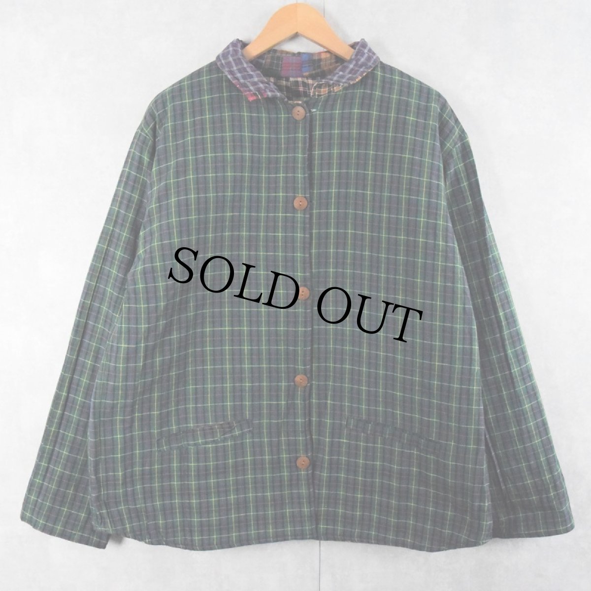 画像2: チェック柄 パッチワーク リバーシブルキルティングジャケット (2)